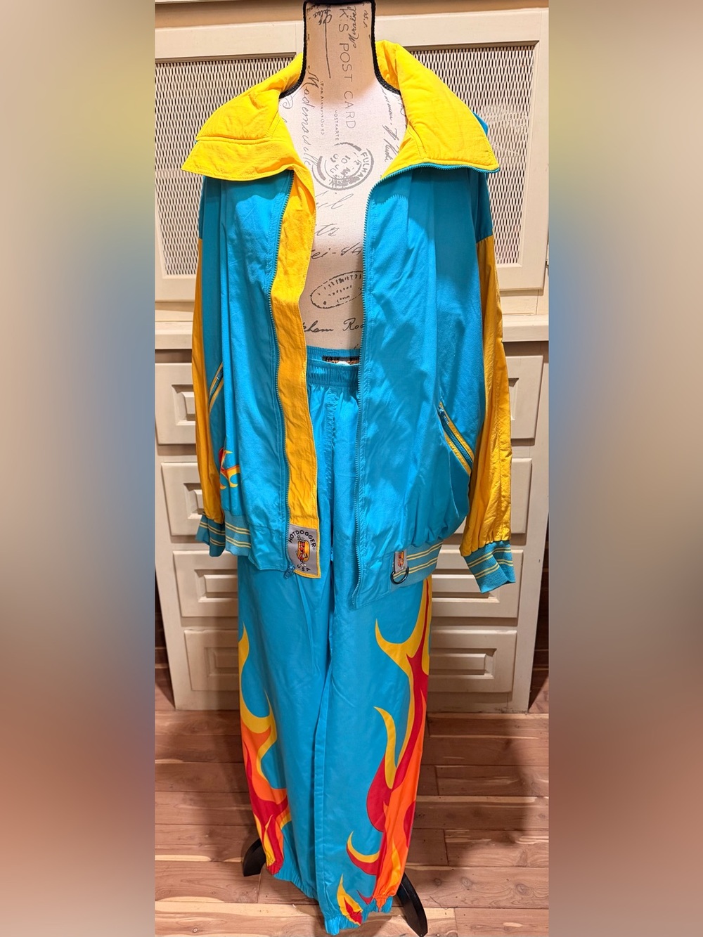 VTG Hotdogger USA Flame Tracksuit Set 2 Pairs Pants